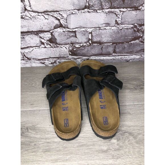 Birkenstock Arizona Black Suede Leather Strap Slides Sandals Women Sz 41EU/10M - Picture 6 of 16